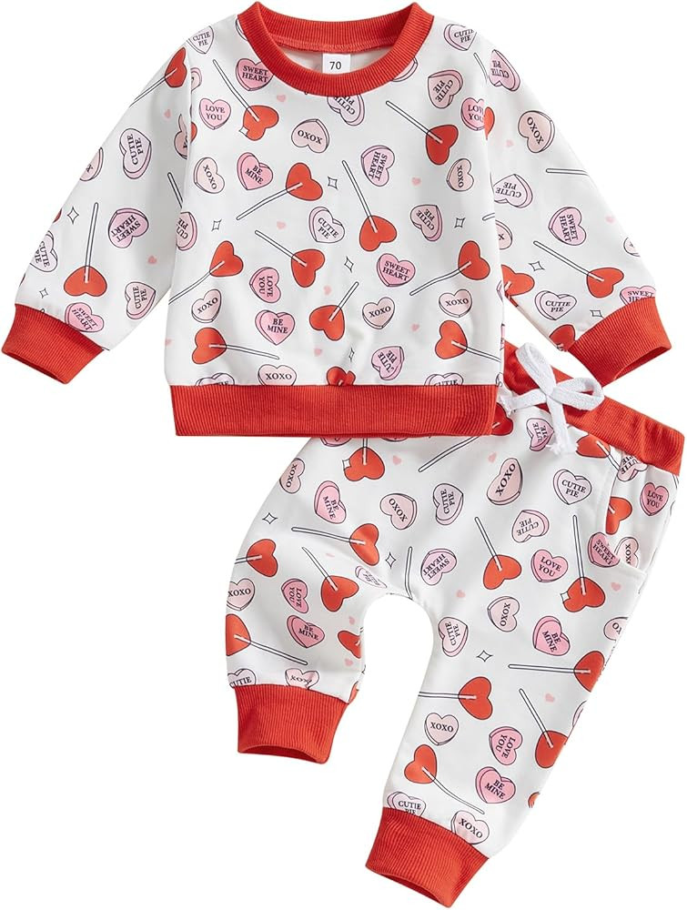 Toddlers Two-Piece Valentine's Day Outfits Baby Boy Girl Long-Sleeve Crewneck Printed Sweatshirt ... | Amazon (US)