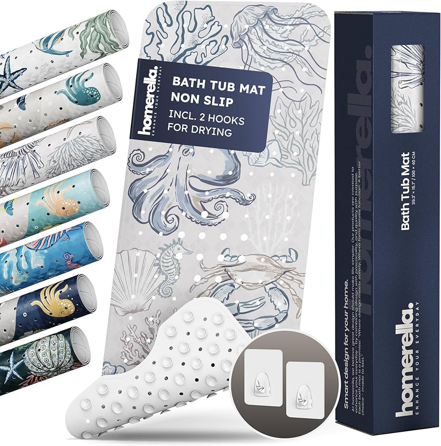 Bathtub Mat Non Slip Anti Mold for Kids 40x16 - homerella® Bath Mat for Tub, BPA Free, Incl. 2 H... | Amazon (US)