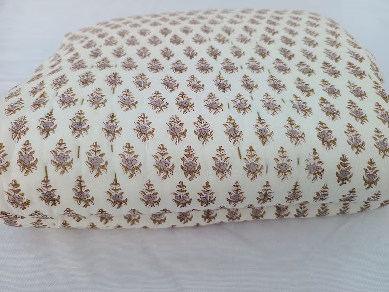 Handmade Kantha Floral Cotton Quilt Soft Cotton Quilt Throw Bedspread Block Print Quilt Indian Co... | Etsy (US)