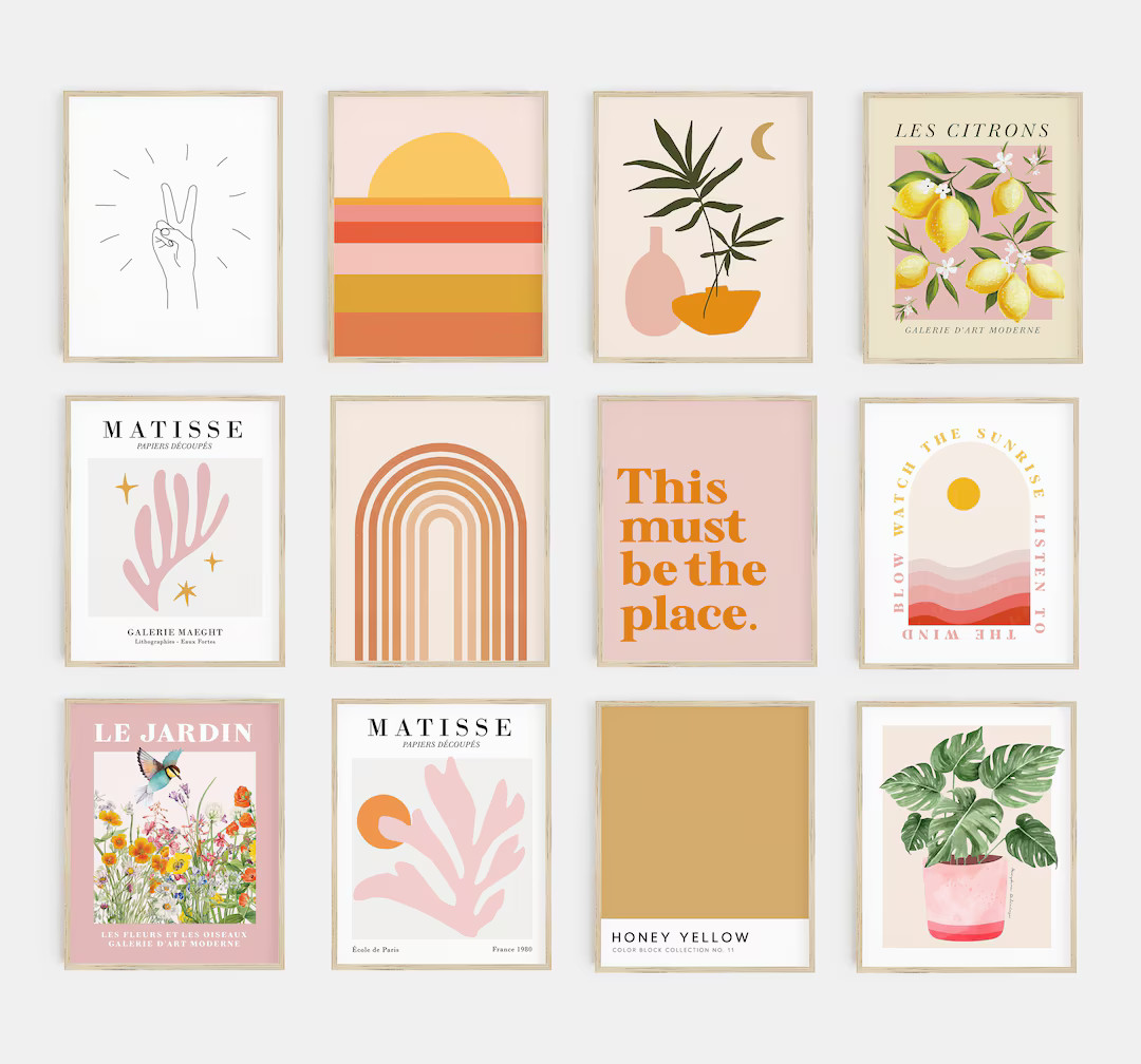 gallery wall set | dorm decor | pink wall art | bestsellers bundle special offer set of 12 | Etsy (US)