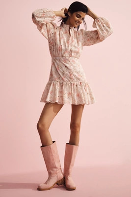 Bardot Hendry Long-Sleeve Floral Lace Mini Dress | Anthropologie (US)