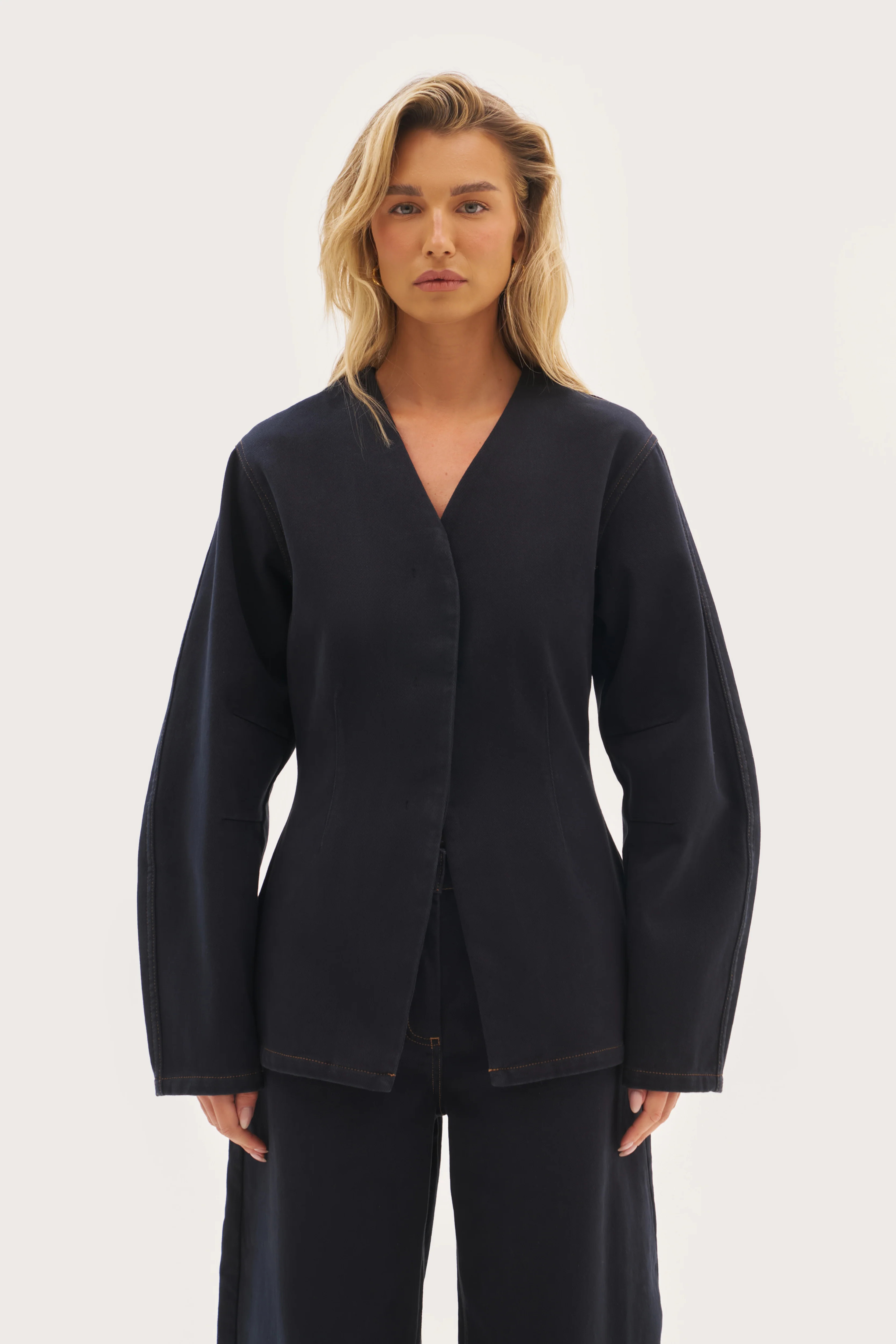 Balloon Sleeve Blazer - Navy | Maebe