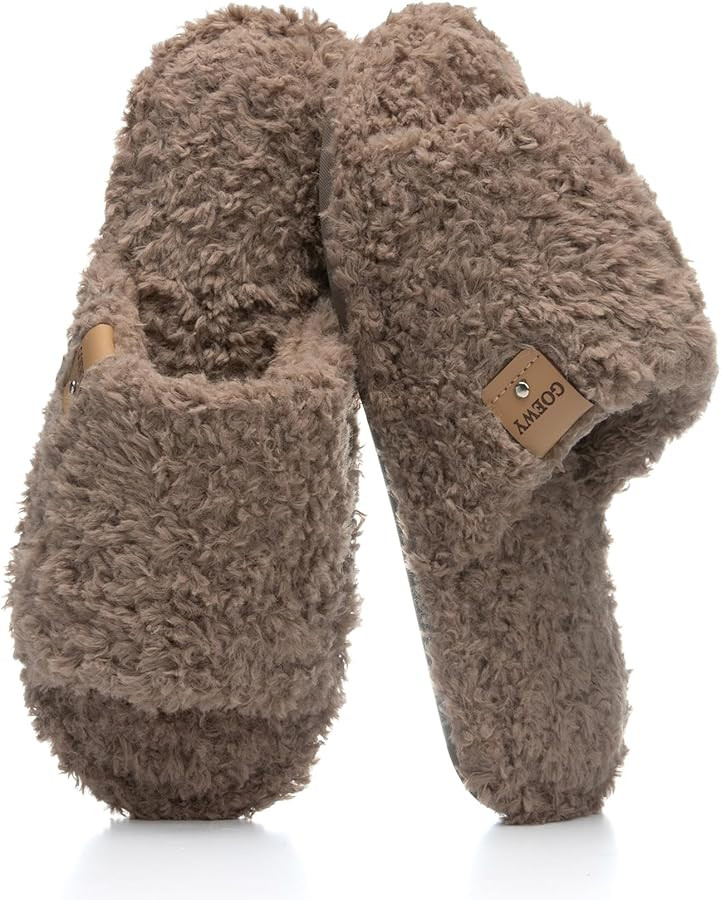 Fuzzy Open Toe Slippers for Women Indoor Cozy Memory Foam Slip On House Slides Shoes Gifts for Wo... | Amazon (US)