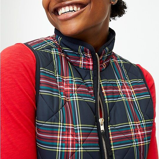 Stewart tartan puffer vest with snap pockets | J.Crew Factory