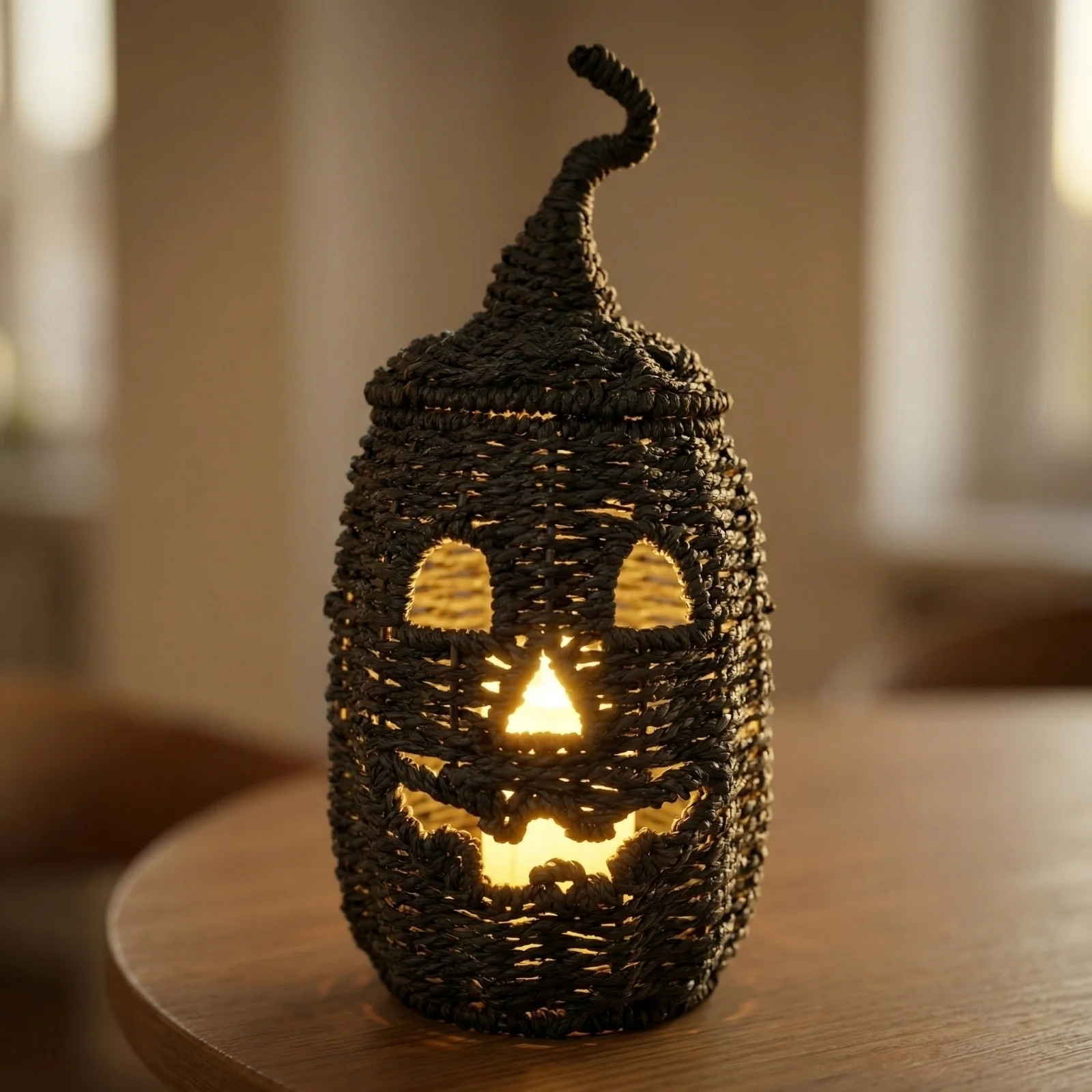 Woven Seaweed Pumpkin Lantern with LED Candle Light, Rustic Jack O Lantern Halloween Tabletop Orn... | Walmart (US)