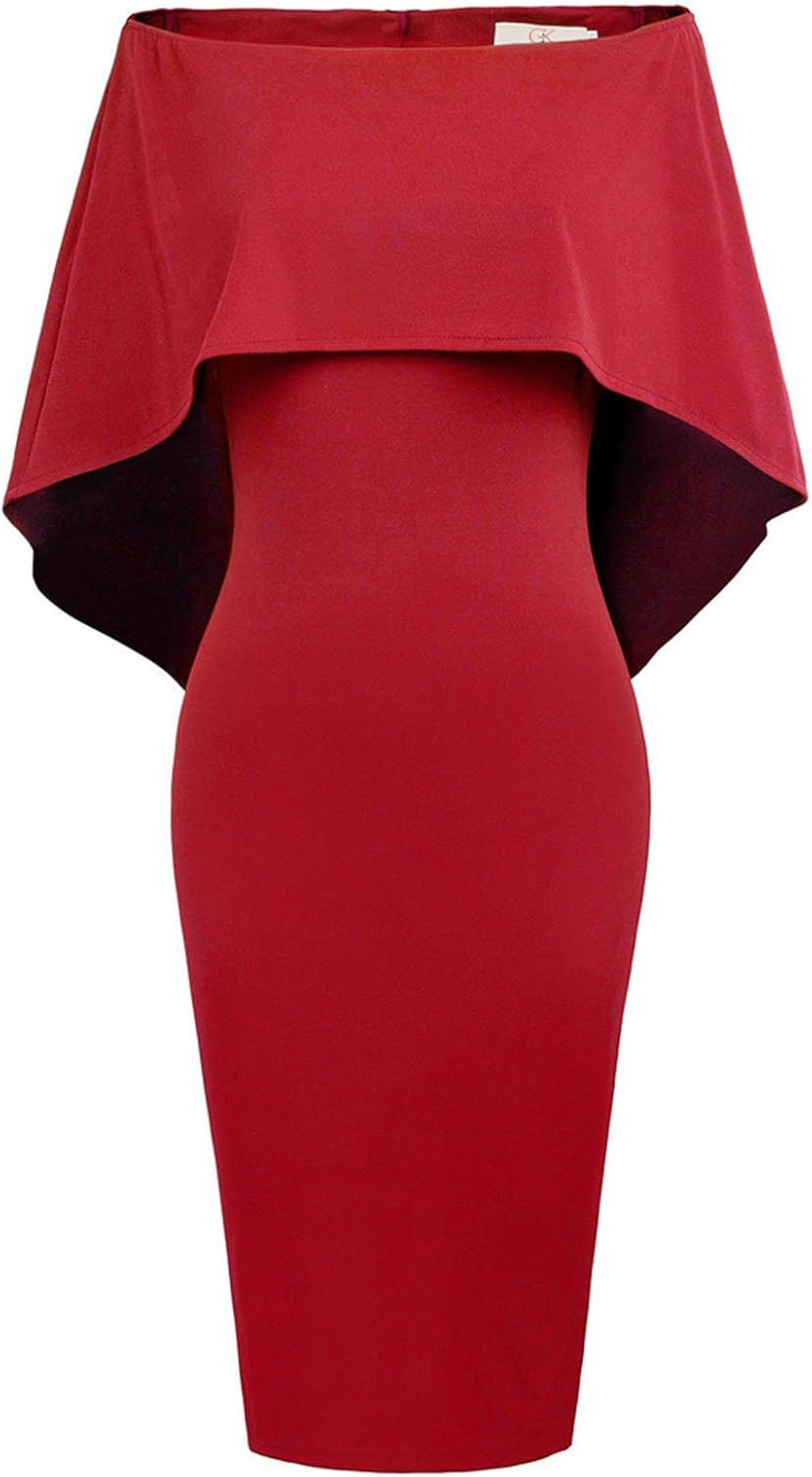 GRACE KARIN Women's Off Shoulder Batwing Cape Slim Midi Dress | Amazon (US)