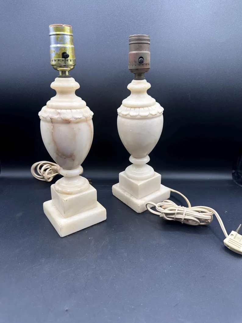 Vintage Alabaster Mini Table Lamps – Set of 2 Italian Urn Style Lamps, Marble, Mid-century Bedr... | Etsy (US)