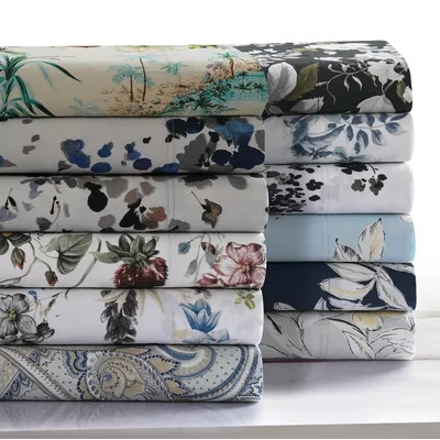 Tribeca Living Printed 300 Thread Count Sheets 300 Thread Count 100% Cotton Sheet Set | Wayfair North America