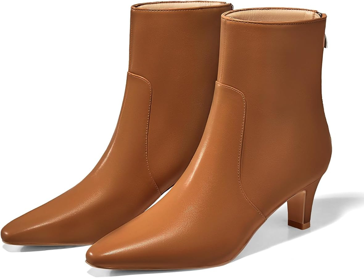 Coutgo Womens Low Kitten Heel Short Boots Fall Square Pointed Toe Ankle Boots Leather Dress Booti... | Amazon (US)