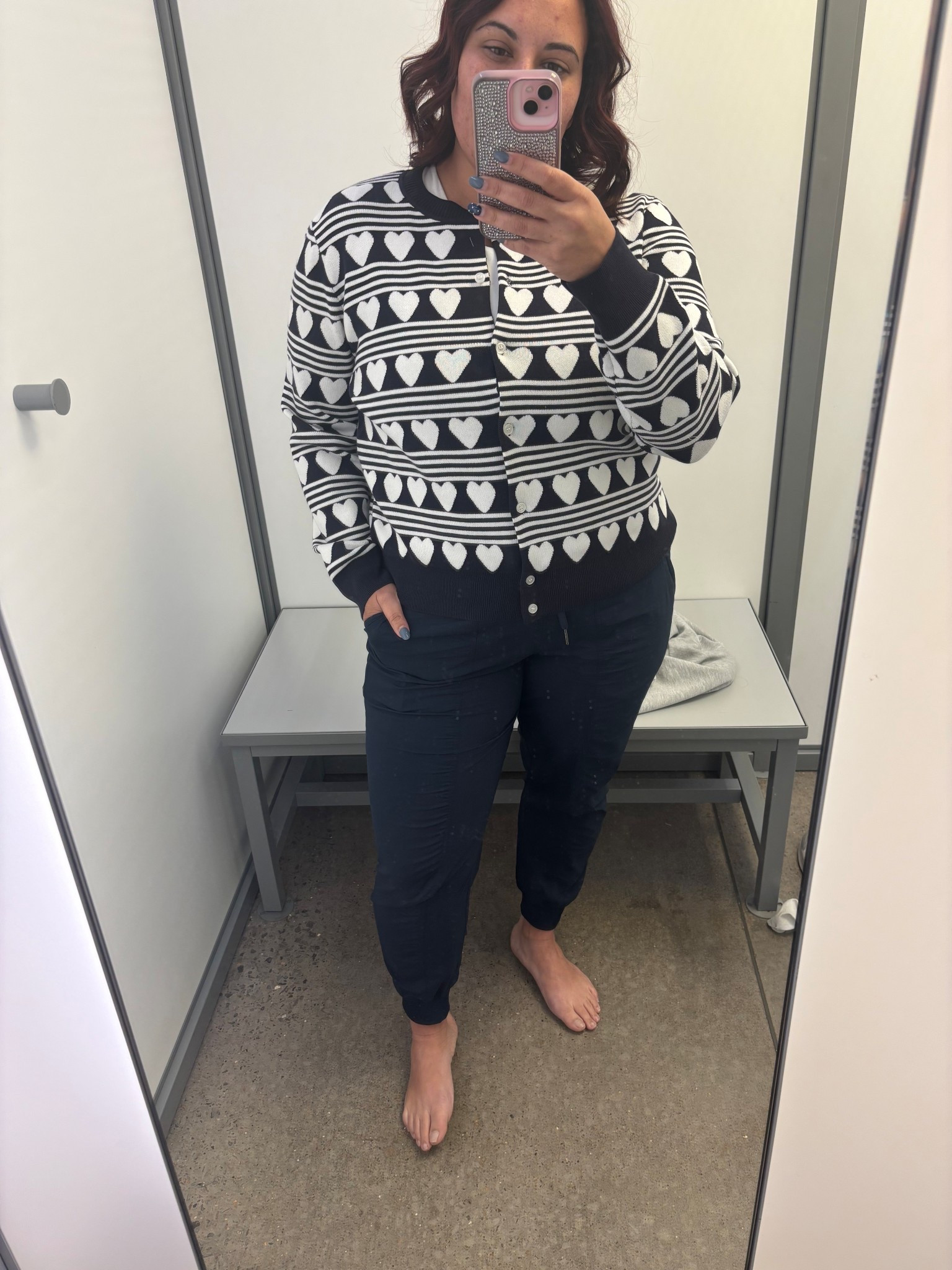 I love this little heart cardi so fun and perfect for my navy and white school colors 

Wearing an xl and was $24 

#LTKMidsize #LTKOver40 #LTKFindsUnder50