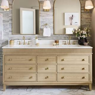 Home Decorators Collection Danby 72 in. Double Sink Platinum Oak Bath Vanity with White Engineere... | The Home Depot