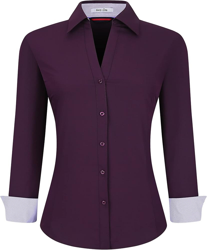 Damipow Womens Dress Shirts Wrinkle Free Button Down Shirt Long Sleeve Blouses for Work Professio... | Amazon (US)