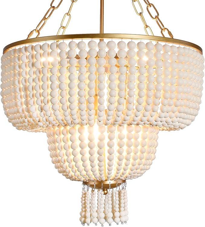 6-Light 20 Inch Boho Light Fixtures Ceiling Natural Wood Beaded Chandelier Boho Light Fixture Boh... | Amazon (US)