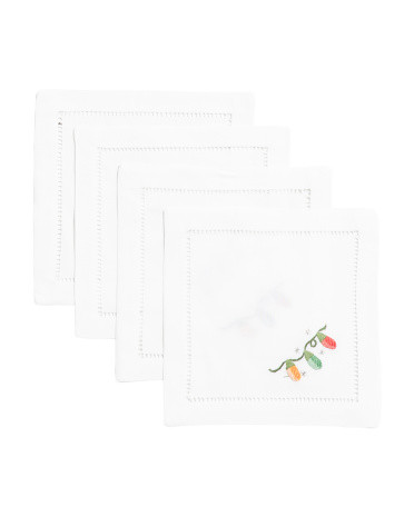 Set Of 4 Hand Embroidered Holiday Lights Cocktail Napkins | TJ Maxx