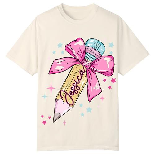 Teacher Shirt for Women, Pencil Bow Teacher Name Shirts, Back to School Tshirts, Teacher Outfits ... | Amazon (US)