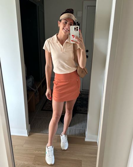 Polo: true to size (S)
Skort: sized down (xs)
Gold sneakers: sized up 

Women’s Golf outfit 

#LTKunder50 #LTKFitness #LTKunder100