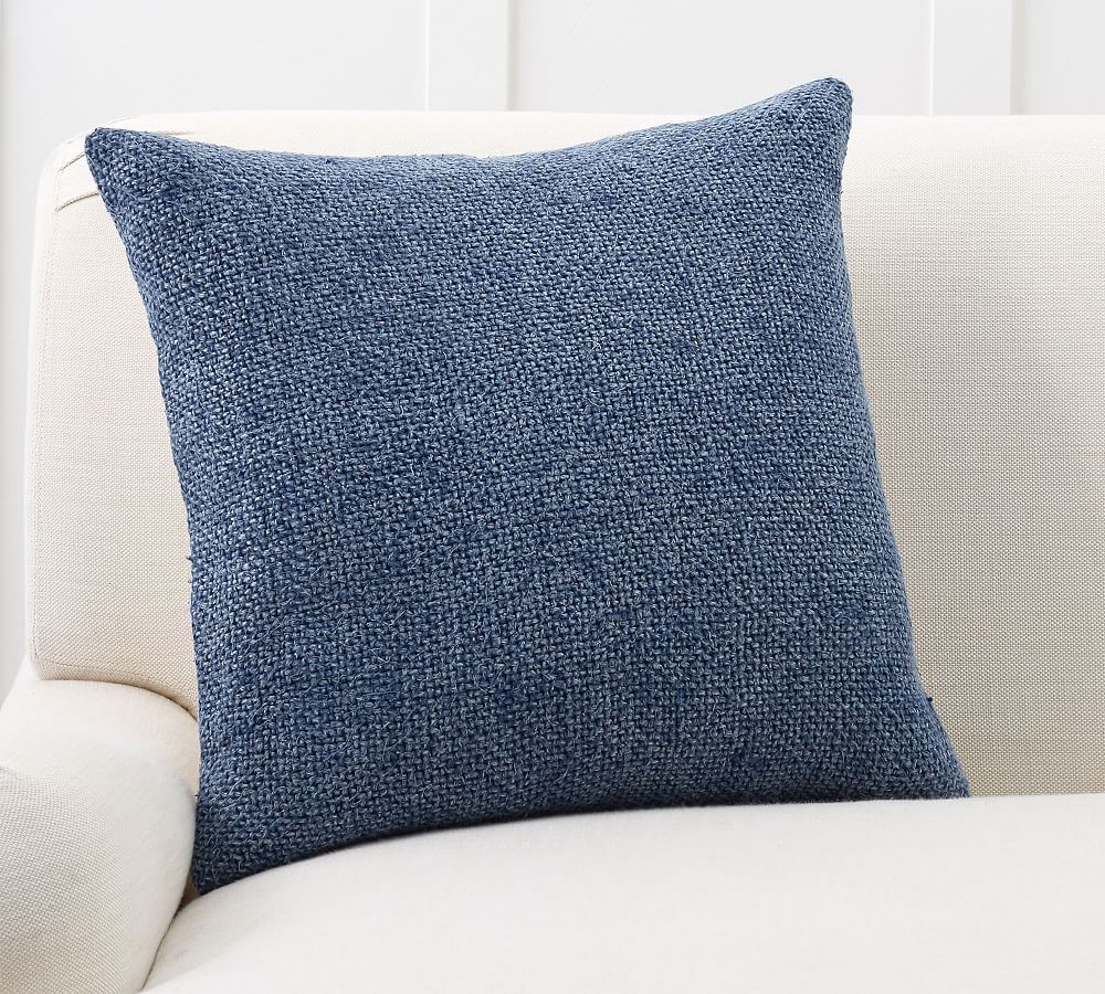 Faye Linen Textured Pillow Cover, 20 x 20"", Stormy Blue | Pottery Barn (US)