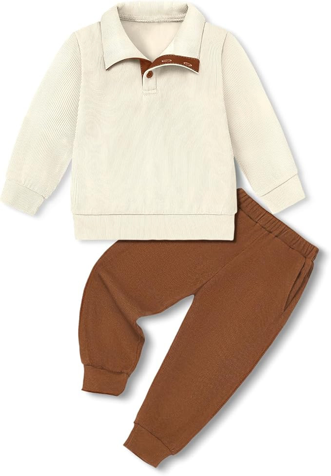 YUEMION Toddler Boy Clothes 2PCS Fall Winter Baby Boy Outfit Long Sleeve Solid Sweatshirt +Pants ... | Amazon (US)