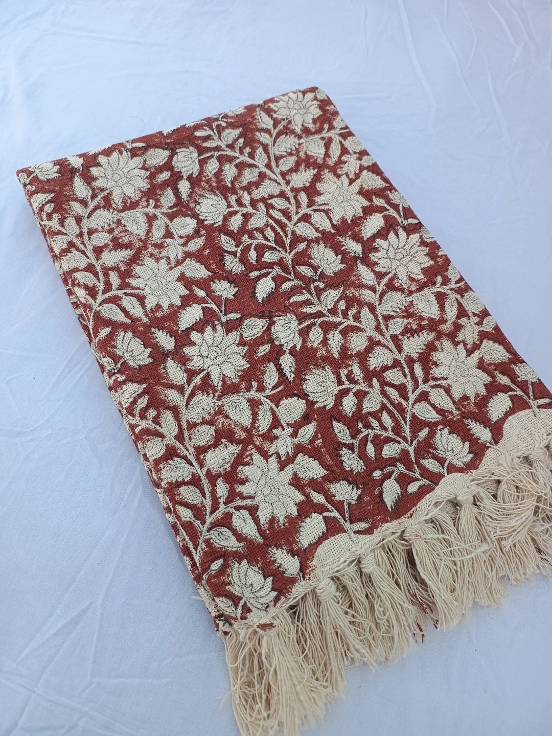 Handmade Throw Handblock Print Throw Soft Cotton Throw Blanket Sofa Décor Room Décor Tassels Ha... | Etsy (US)