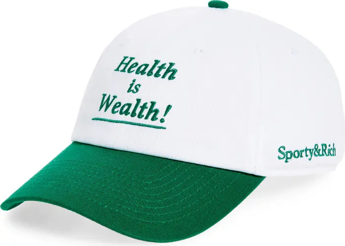 Sporty & Rich Health Is Wealth Embroidered Cotton Twill Baseball Cap | Nordstrom | Nordstrom