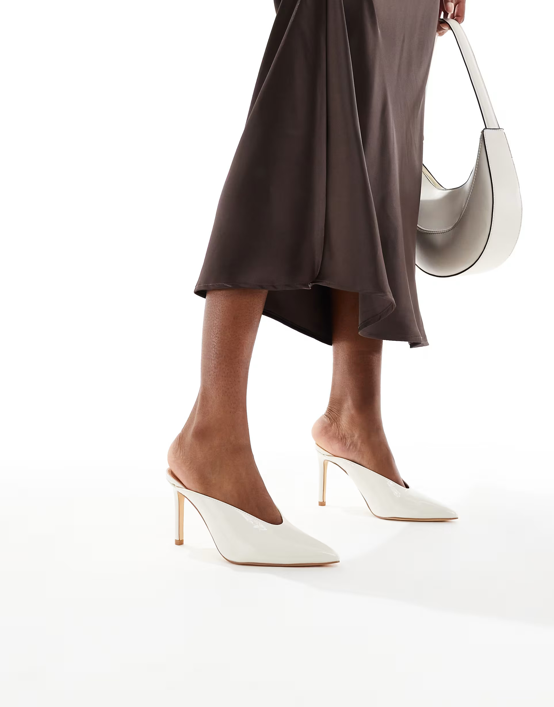 SEQWL Petunia high vamp heeled mules in patent cream | ASOS | ASOS (Global)