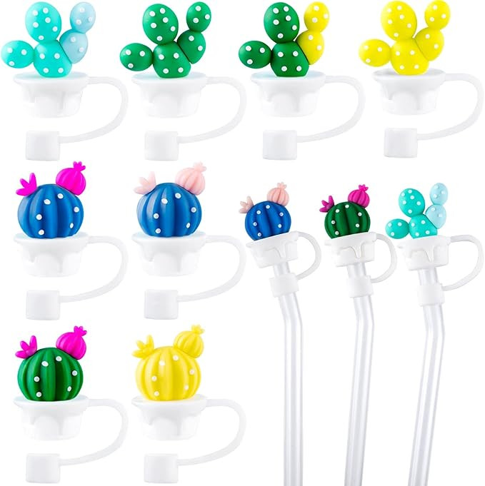 HINZIC 8 Pcs Silicone Straw Cover Cap Reusable Colored Dust-Proof Cute Plant Drinking Straw Tips ... | Amazon (US)