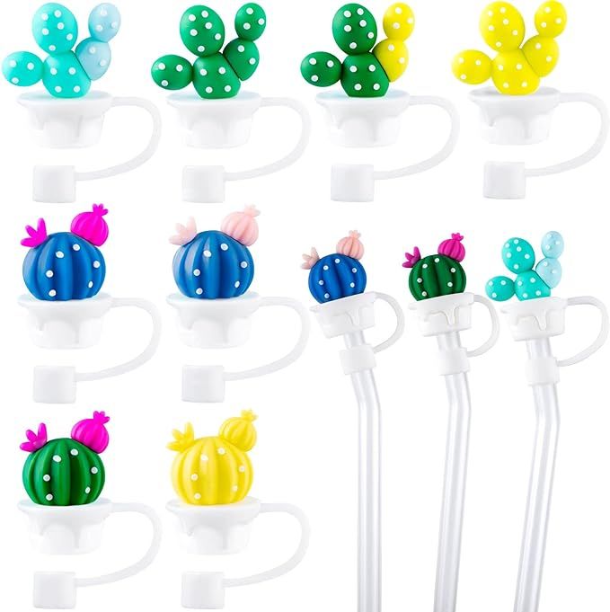 HINZIC 8 Pcs Silicone Straw Cover Cap Reusable Colored Dust-Proof Cute Plant Drinking Straw Tips ... | Amazon (US)