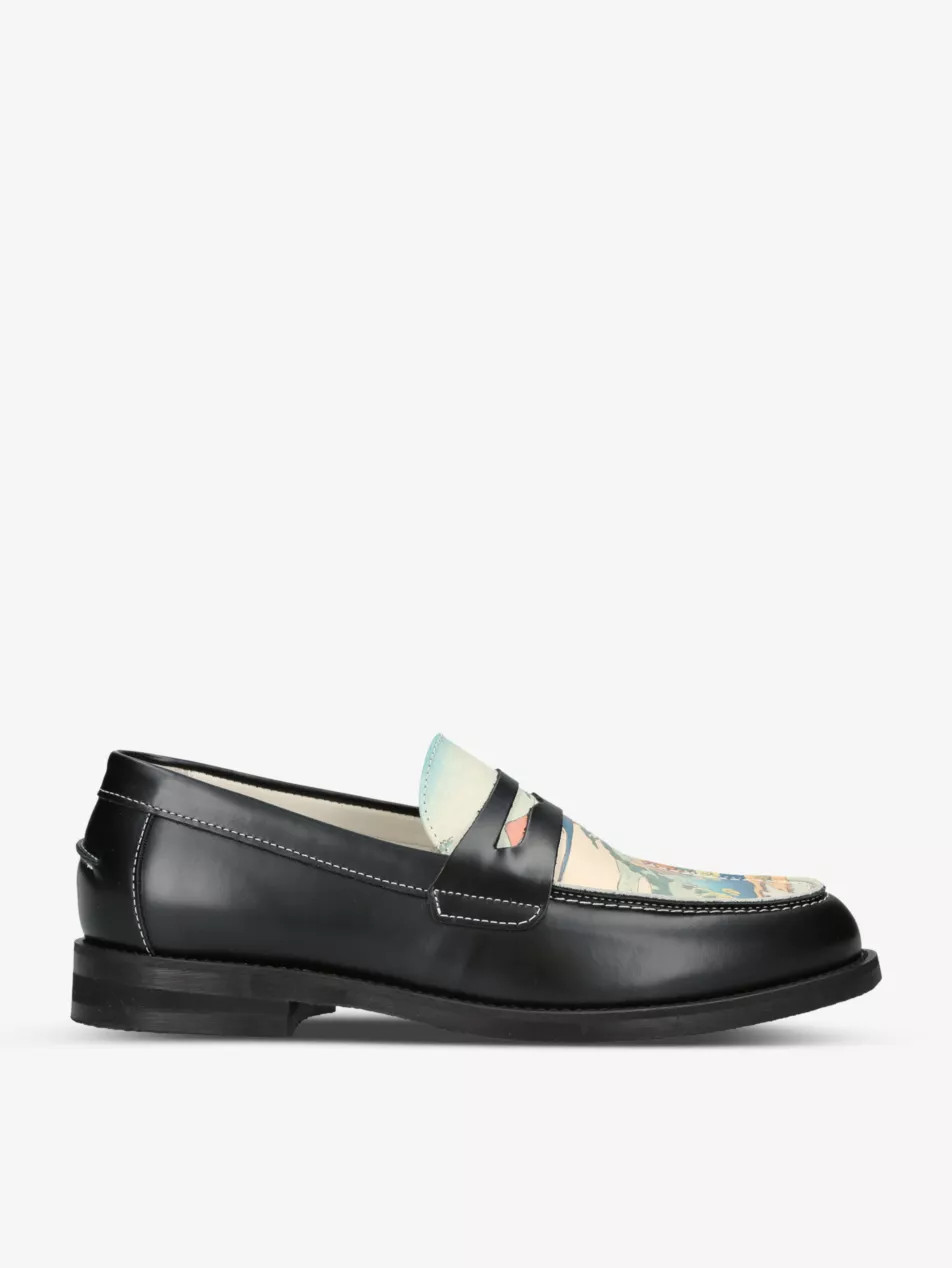 WILDE graphic-print leather penny loafers | Selfridges
