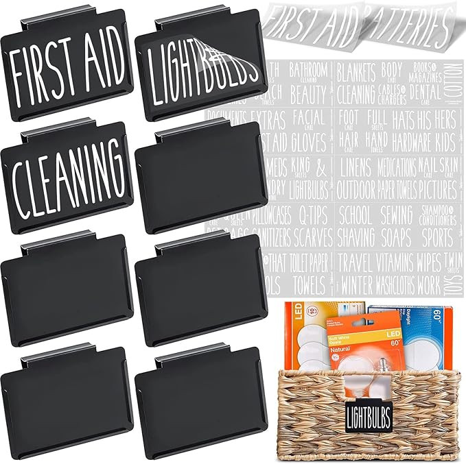 Talented Kitchen 8 Black Basket Labels Clip On with 70 White Household Items Labels. Removable Bi... | Amazon (US)