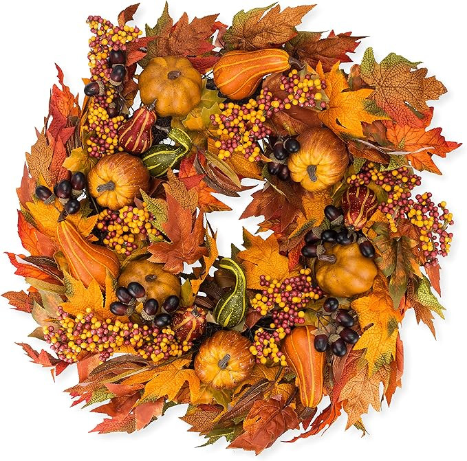 The Wreath Depot Montgomery Hollow Silk Fall Door Wreath, 26 inch, Beautiful White Gift Box Inclu... | Amazon (US)