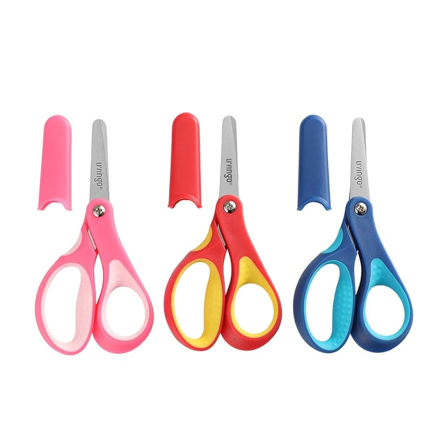 LIVINGO 5" Small School Student Blunt Kids Craft Scissors, Sharp Stainless Steel Blades Safety Co... | Amazon (US)