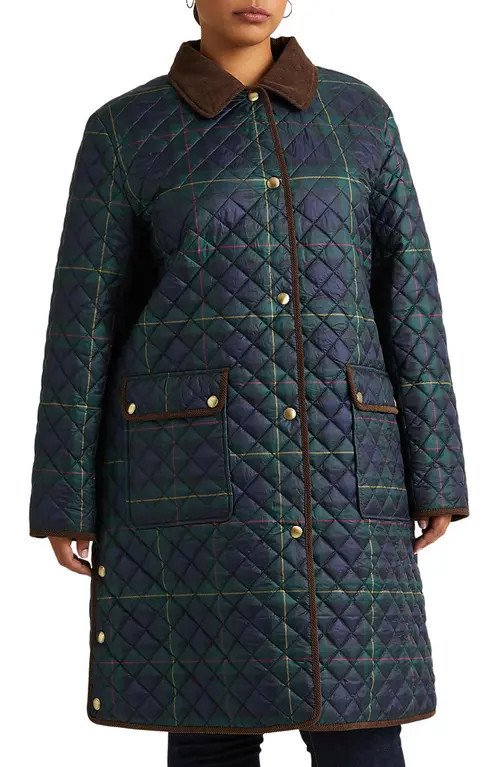 Lauren Ralph Lauren Plaid Quilted Jacket in Hunting Stewart Tartan at Nordstrom, Size 3X | Nordstrom