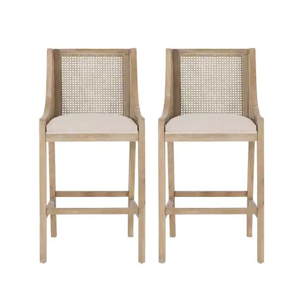 Breck Rustic Fabric Upholstered Wood and Cane 30 inch Barstools (Set of 2) by Christopher Knight ... | Bed Bath & Beyond