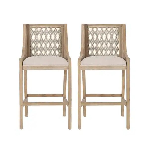 Breck Rustic Fabric Upholstered Wood and Cane 30 inch Barstools (Set of 2) by Christopher Knight ... | Bed Bath & Beyond
