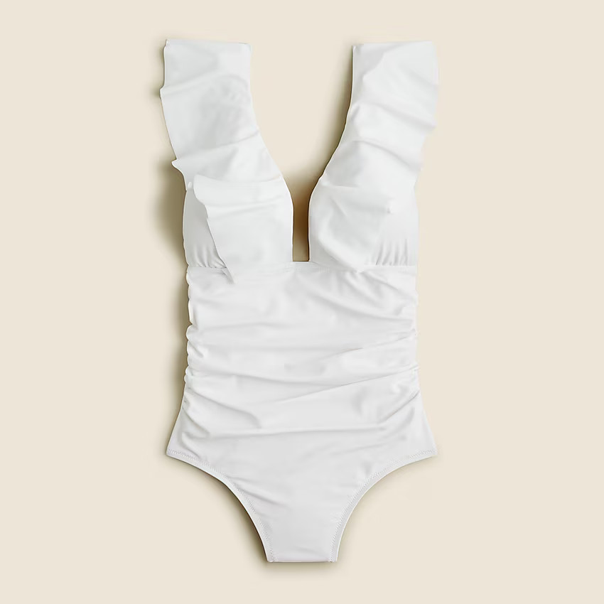 Ruffle V-neck ruched one-piece swimsuit | J. Crew US