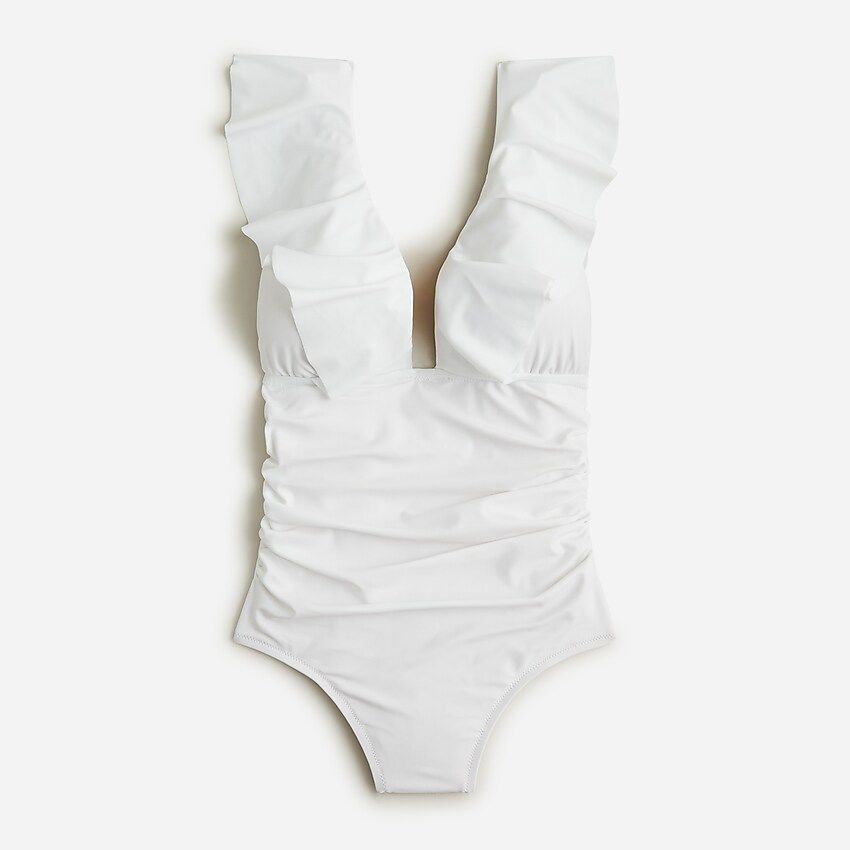 Ruffle V-neck ruched one-piece swimsuit | J.Crew US