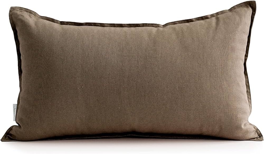 Jeanerlor Cotton Linen Decorative 12"x20" Lumbar Throw Pillow Case Cushion Cover with Twin Needles Stitch on Edge,for Wedding/Party/Gift/Car (30 x 50cm), Khaki | Amazon (US)