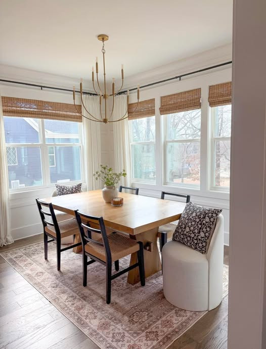 Dining nook, breakfast nook, modern dining table, dining light fixture, dining chairs, wood dining table, pottery barn style home, home decor, window shades, layered window treatments, upholstered dining chair, modern dining room, dining room

#LTKmomlife #LTKHome