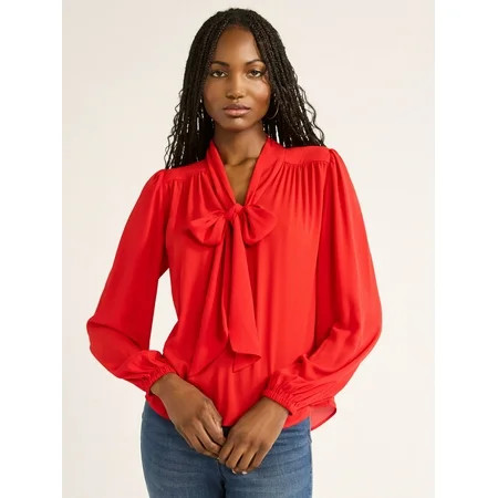 Sofia Jeans Women's Bow Blouse with Long Sleeves, Sizes XS-XXXL | Walmart (US)