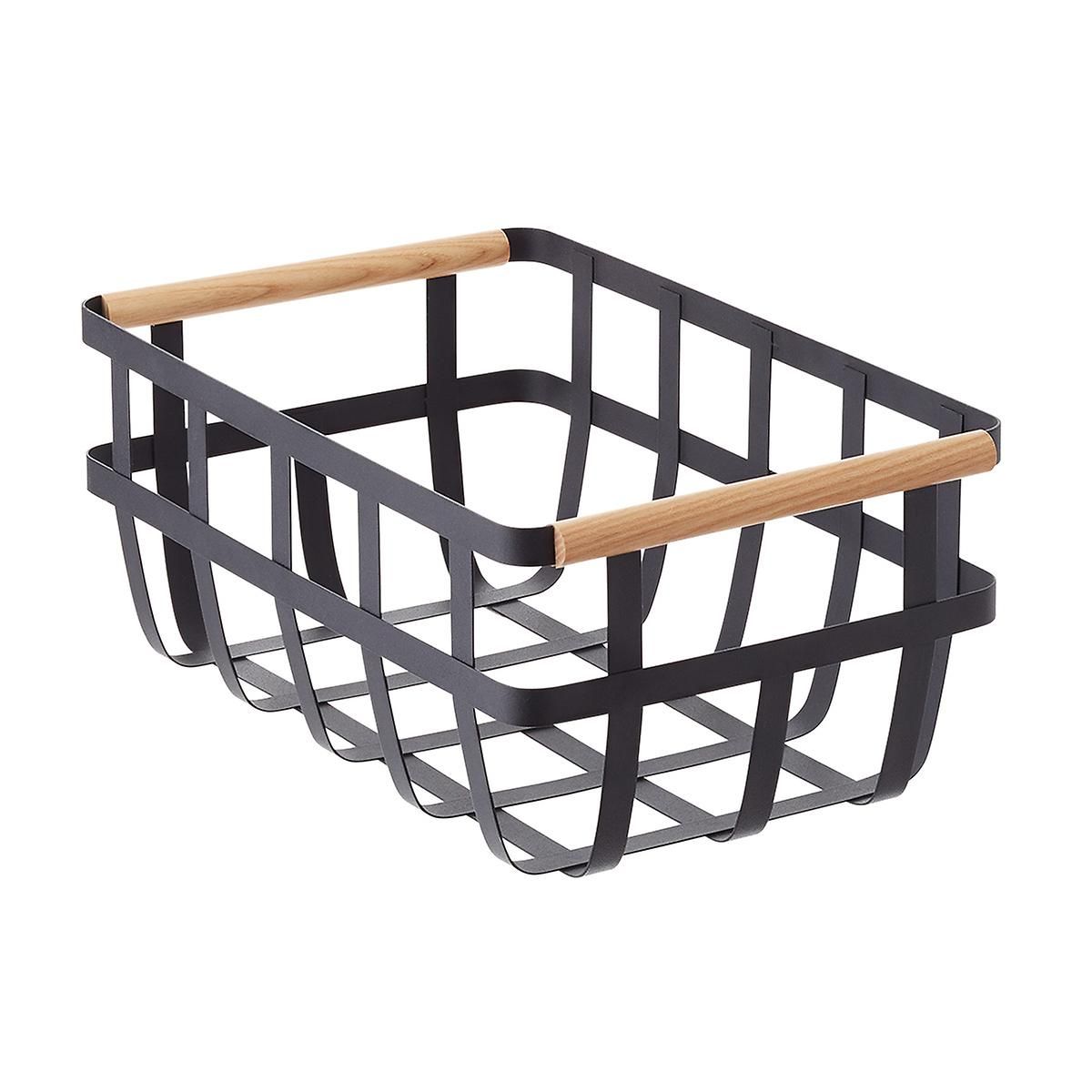 Yamazaki Black Tosca Basket with Wooden Handles | The Container Store