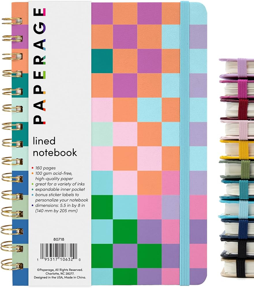 PAPERAGE Lined Spiral Journal Notebook, (Checkered Rainbow), 160 Pages, Medium 5.5 inches x 8 inc... | Amazon (US)