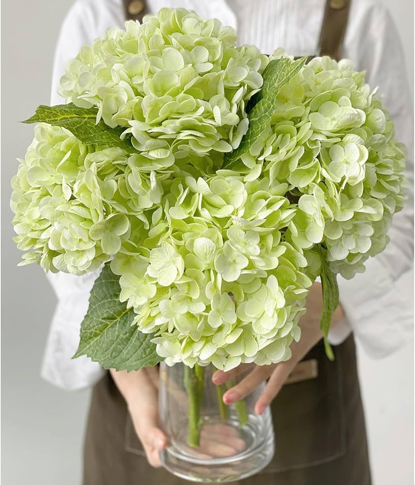 RUZUQE Light Green Hydrangea Artificial Flowers, 3 Pcs Lifelike Real Touch Hydrangea Fake Flowers... | Amazon (US)
