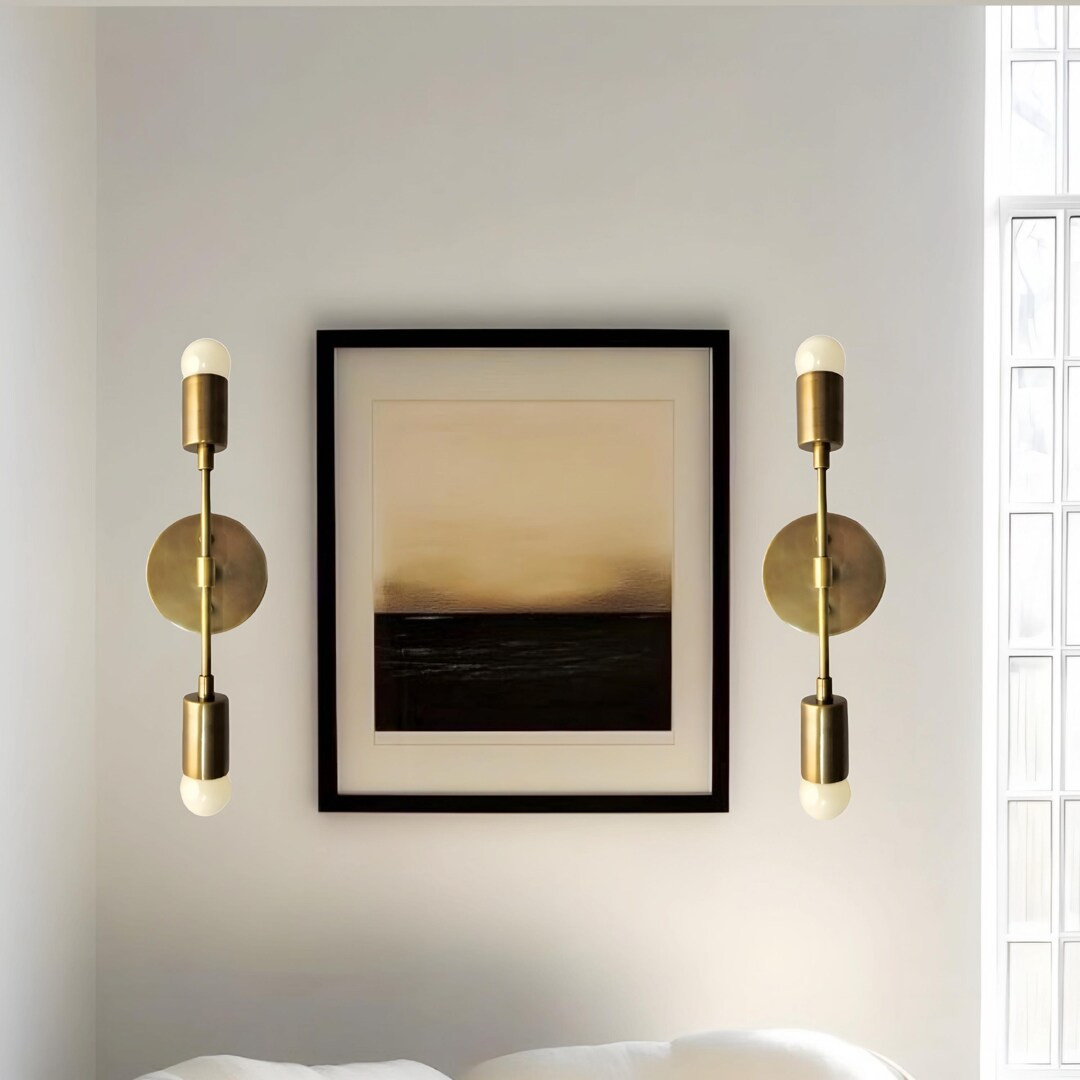 Modern Two-Light Vanity Sconce | Mid-Century Style Brass Wall Fixture |Minimalist Bathroom or Hal... | Etsy (US)