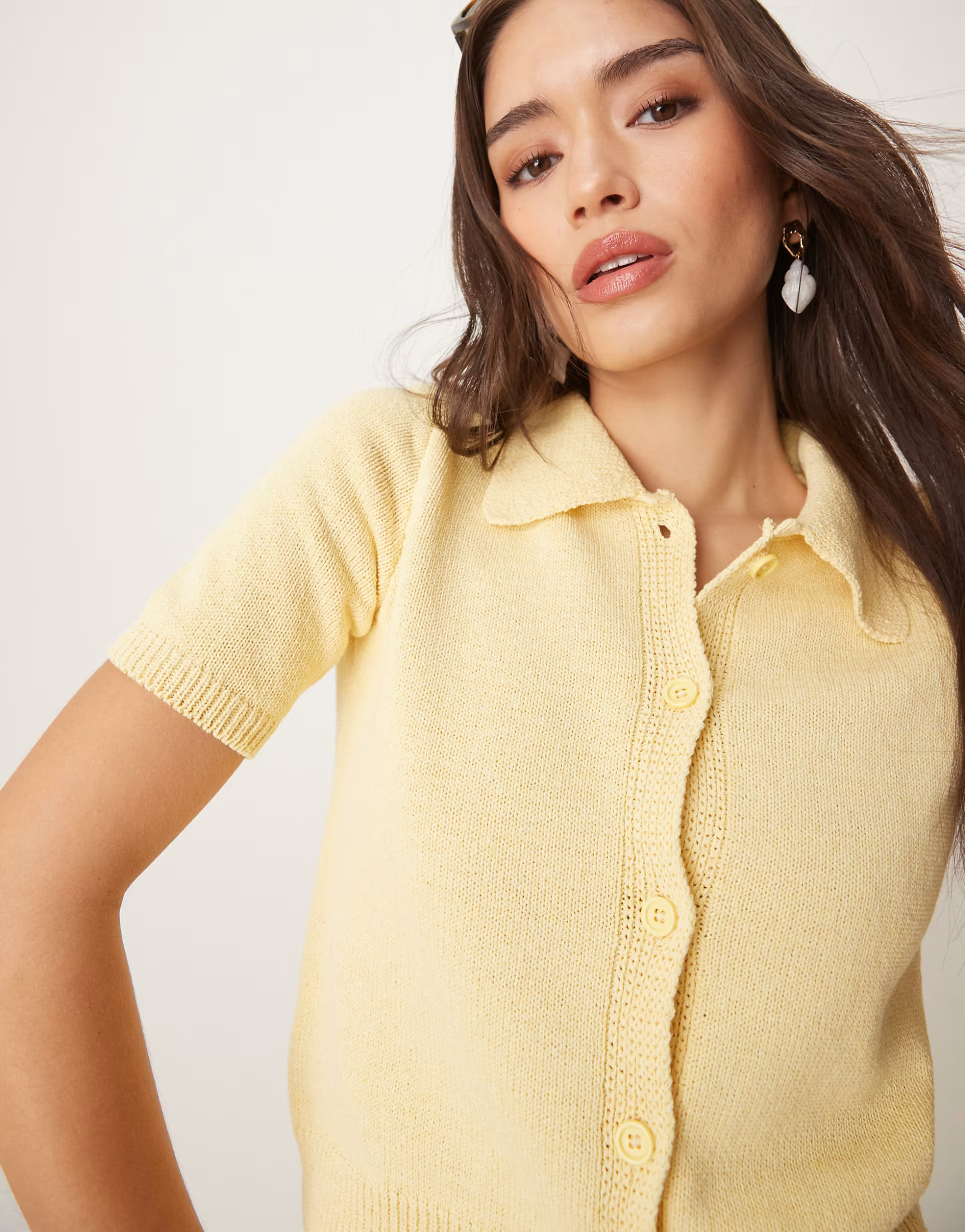 ASOS DESIGN short sleeve cardigan with collar in buttermilk | ASOS (Global)