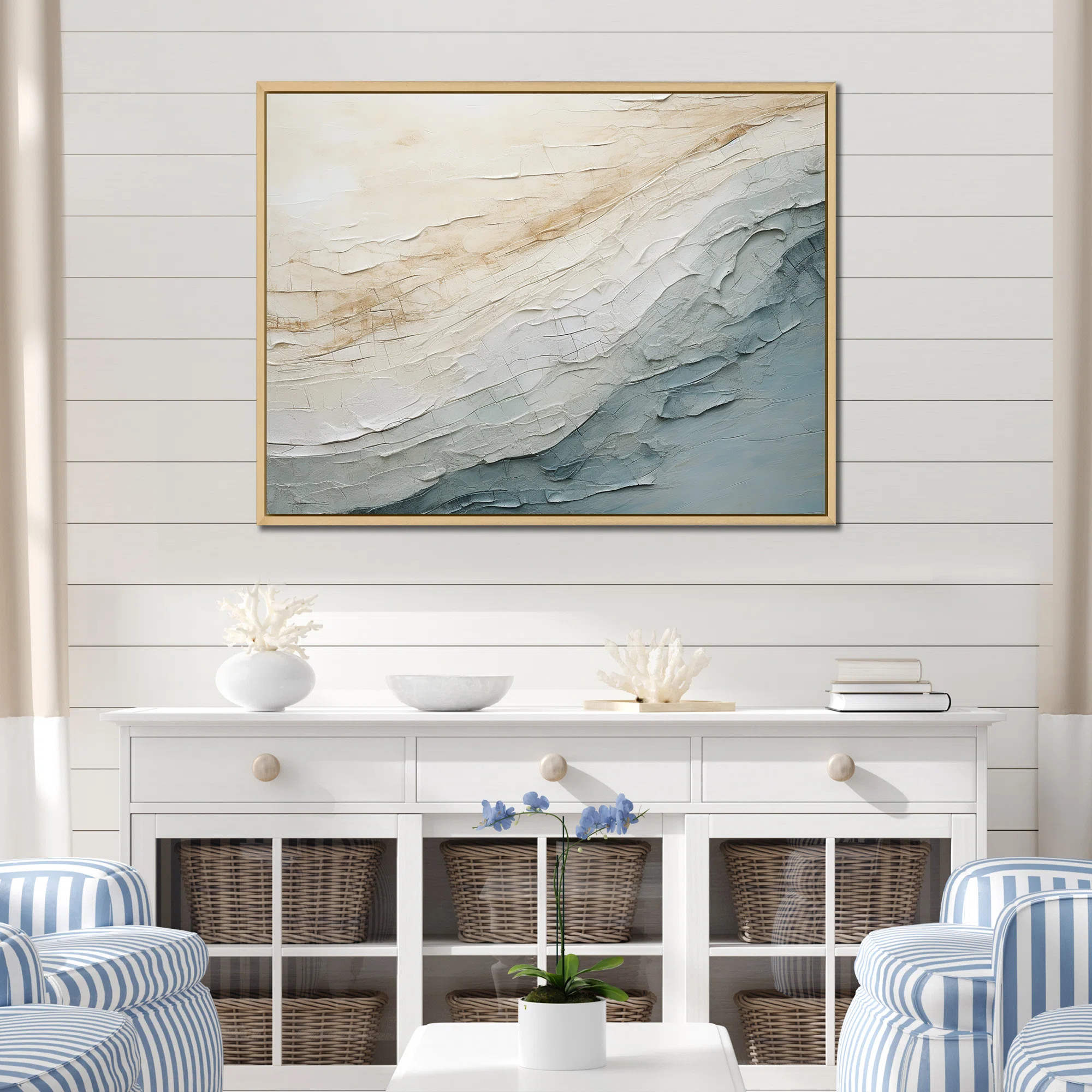 Minimalism Beige And Grey Wave Horizon I - Coastal Minimalism Framed Prints | Wayfair North America