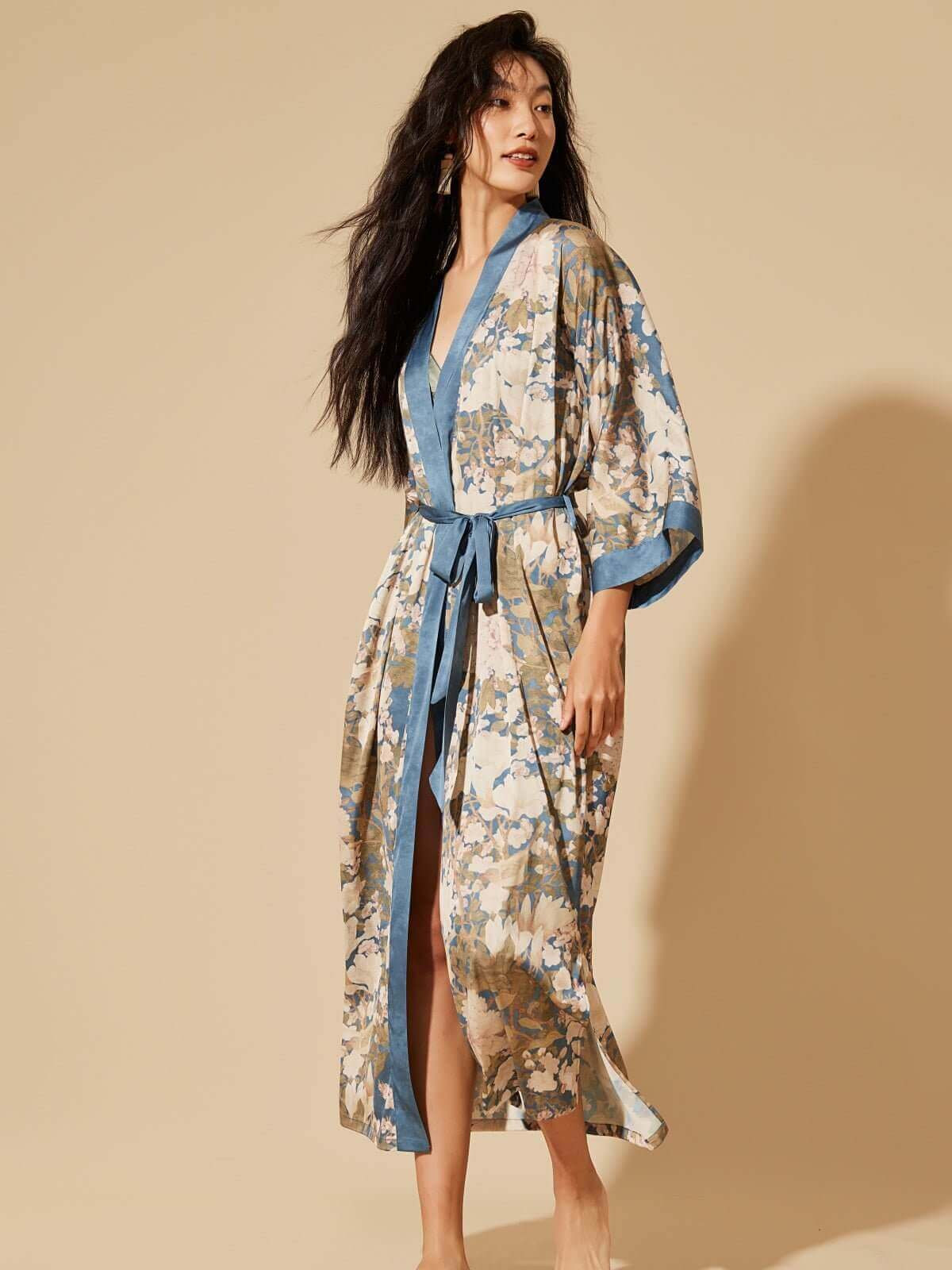 Floral Blue Kimono Robe | ulivary