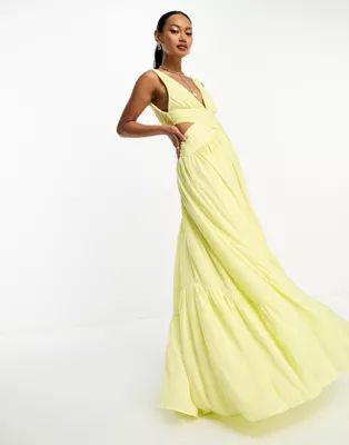 ASOS DESIGN satin wrap maxi dress with hi low hem in lemon yellow | ASOS | ASOS (Global)