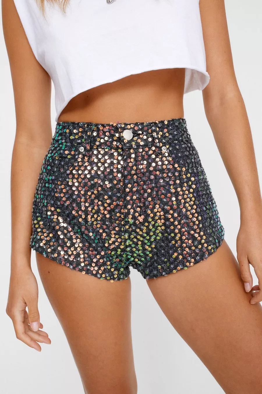 Sequin Denim Hotpant Short | Nasty Gal US