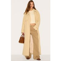 Stone Oversized Storm Flap Detail Trench | PrettyLittleThing UK