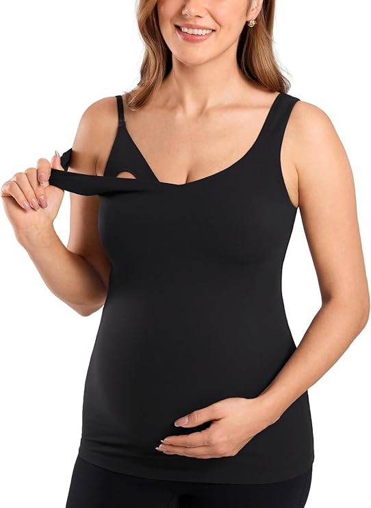 MOMANDA Maternity Nursing Tank Tops with Built in Bra Sleeveless Casual Pregnancy Tee V Neck Work... | Amazon (US)